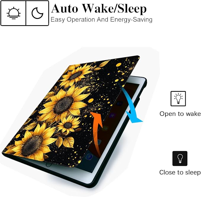 for Microsoft Surface Pro X/Pro X Plus-13 2019/2020/2021/2024 Tablet Case,Auto Wake/Sleep,Adjustable Stand Protective Cover - Sunflower