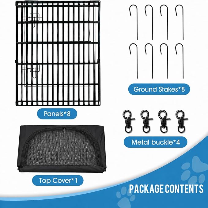 Peekaboo Dog Playpen 36 Inch, 8 Panel Metal Pet Fence with Top Cover | 36 Inch 8 Panel Foldable Rustproof Metal Dog Playpen with Octagonal Top Cover