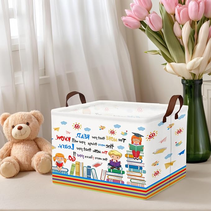 Reading Book Storage Basket Organizer for Nursery, Classroom, Library, and Daycare Store Books, Clothes (Kid Learning)