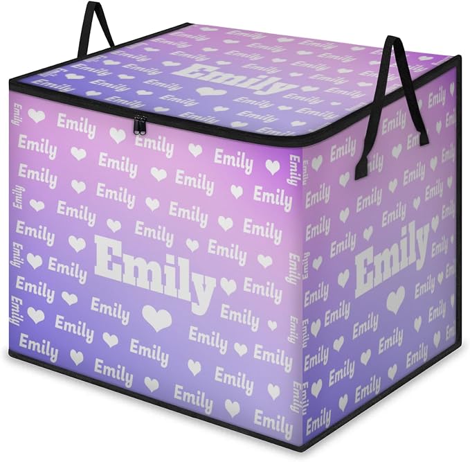 Personalized Extra Large Storage Basket with Lid, Comforters, Bedding Storage Bin with Handles for Home, Collapsible Basket Love Hearts Gradient Light Purple for Clothes, Moving, Car Trunk