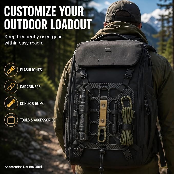Rigid MOLLE Panel Insert with Premium Carbon Fiber Texture – Universal Tactical EDC Backpack Organizer & Tech Grid Board, Modular Rigging Platform for Camera Bags, Vehicles, and Office Display