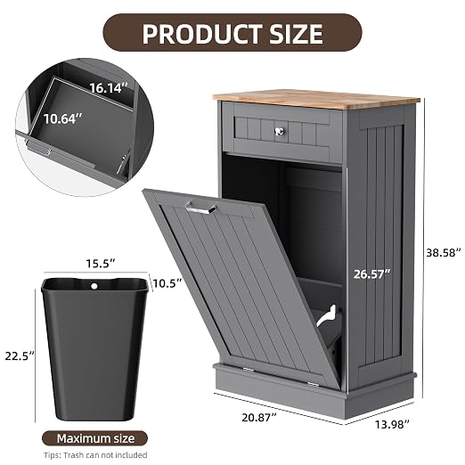 Spurgehom Trash Can Cabinet 13 Gallon, Garbage Cabinet with Drawer