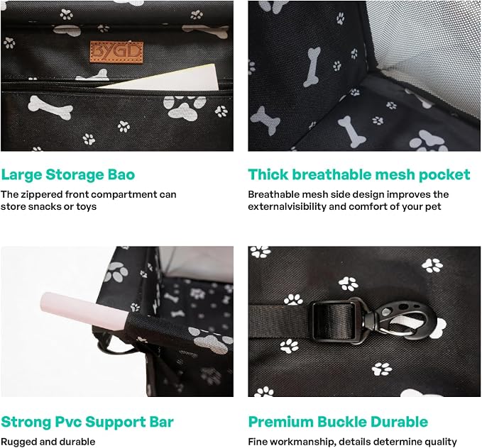 BYGD Pet Dog Booster Seat with Support Rod for Small and Medium Pets | Breathable and Foldable Car Basket, Sturdy Structure, Lightweight Portable Pet Car Seat with Adjustable Safety Straps