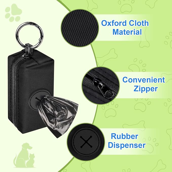2pack Dog Poop Bag Holder Zippered Pet Waste Bags Dispenser Black