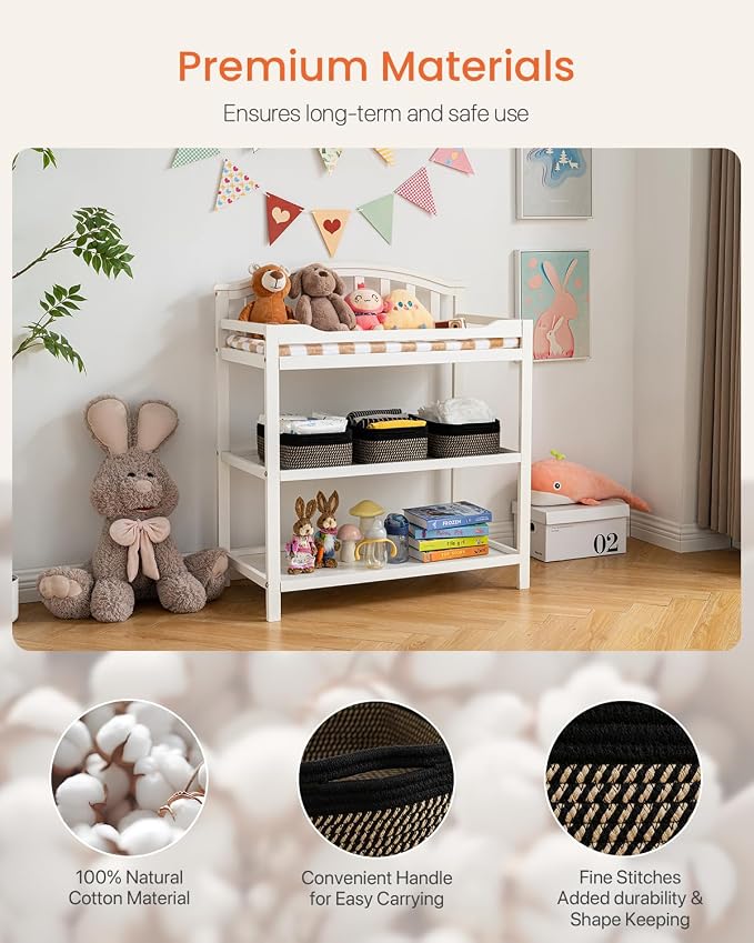 KALLAX Small Woven Storage Basket for Organizing, 12 x 8 x 4.5 inch, 3 Pack | Shelf baskets for closet organization, toy storage and home decor, Perfect as empty gift baskets for holidays, Black & Brown