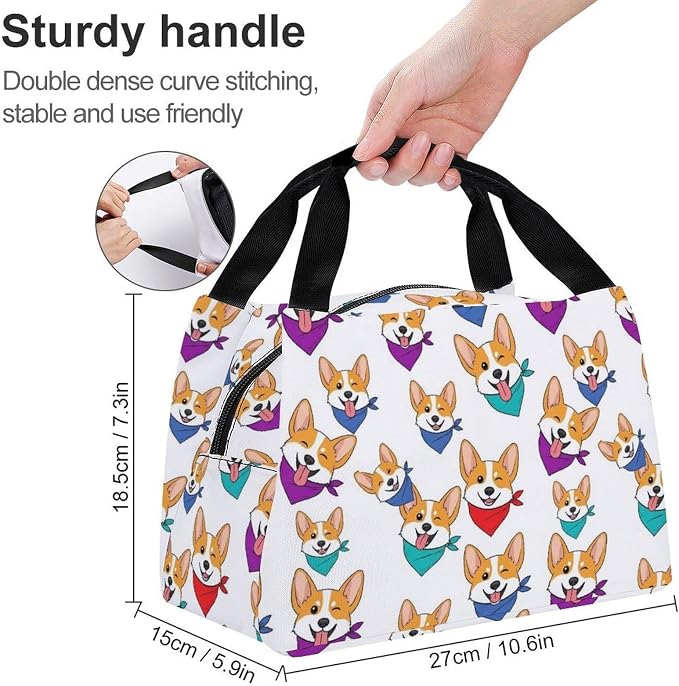 Funny Cooler Tote Bag, Cute Corgi Dog Pet | Women Men, Portable Insulated Lunch Bag, Leak Proof, Lightweight Lunch Box Organizer, for Office Gym Travel