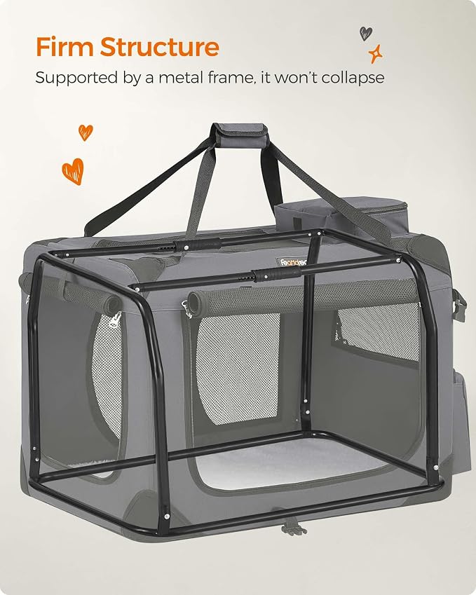 Feandrea Collapsible Soft Dog Crate, Portable Travel, 28 Inches | Dog Carrier Kennel with Safety Zippers for Living Room, Car, Travelling, Gray UPDC70GY