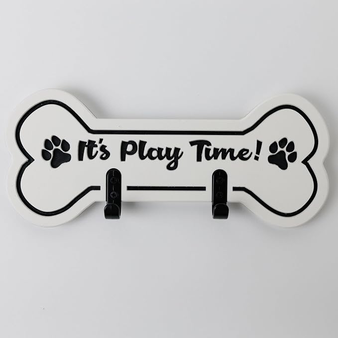 Noble Heritage Play TIME Dog Bone Leash & Key Holder - Wall-Mounted Organizer for Dog Leashes, Collars & Keys | Recycled HDPE Plastic | Indoor/Outdoor Use | Made in USA | Black White Black