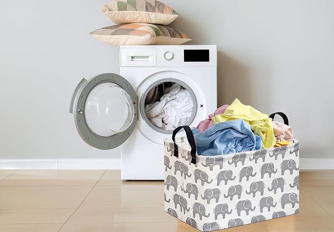 Baby Storage Basket Nursery Box Laundry Hamper Organization Bins for Toys and Clothes with Handles (Elephant)