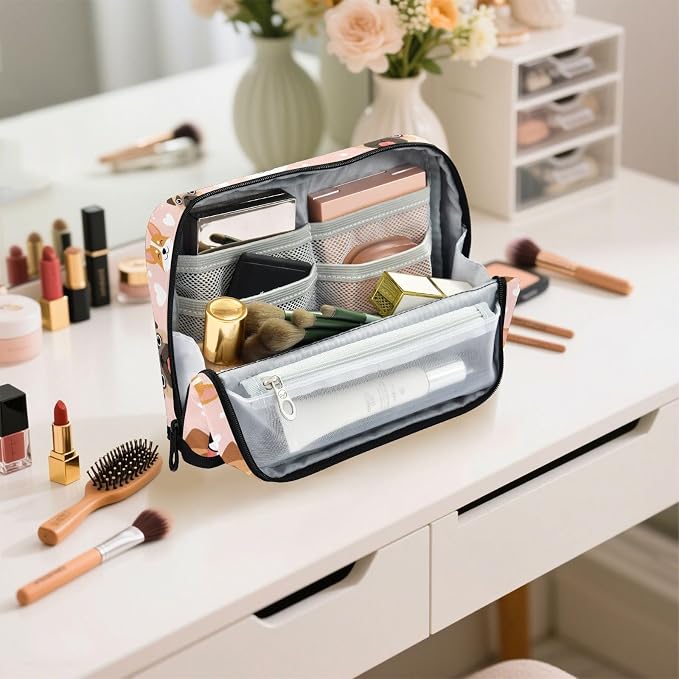 Aslsiy Large Capacity Pencil Case Cute Pets Pug Dogs Pencil Pouch for Boys Girls Portable Pen Bag Organizer Standing Makeup Bag for School Office Supplies