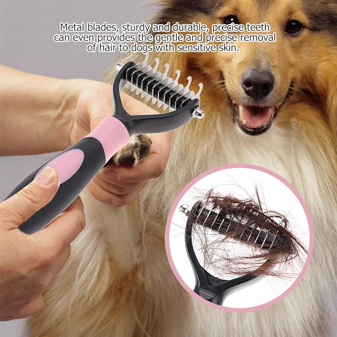Deshedding Dog Brush, Cat Brush Dog Brush for Shedding Dog Rake Double Sided Undercoat Rake Comb for Detangling, Deshedding Pet Grooming Brush for Small, Medium Dogs and Cats