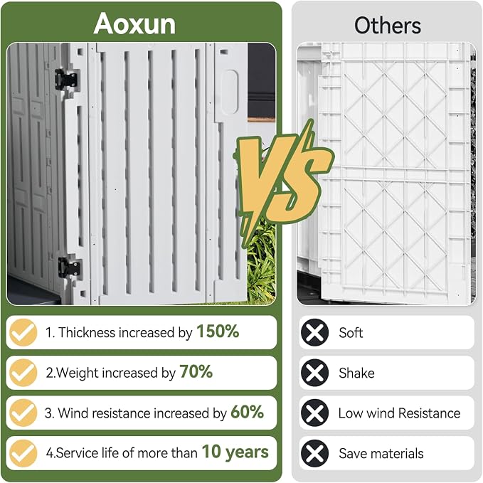Aoxun Outdoor Storage Cabinet 35 Cu.Ft Outdoor Trash Can Storage Shed,White | Waterproof Horizontal Storage Shed Outdoor Storage for Garbage Bin, Generator, and Lawn Mower