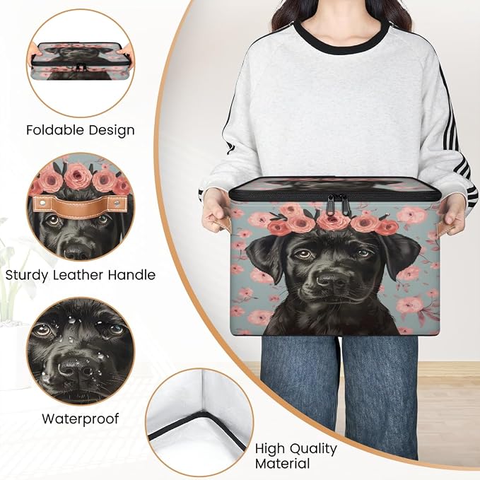 Black Dogs Storage Box with Zipper Lid