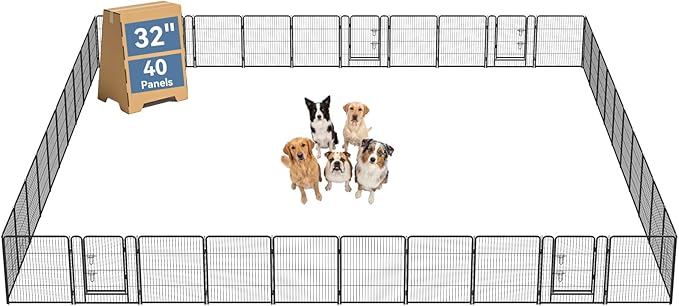DUMOS Dog Playpen 32 Inch 40 Panels Indoor Outdoor Metal Pet Fence | Foldable Dog Play Pen with Door, Portable Exercise, RV Camping, Puppy Small Medium Dogs