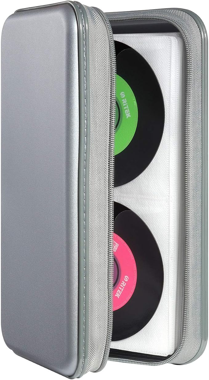 UENTIP CD Case,96 Capacity Hard Plastic DVD Case Holder for Car Home Travel | CD DVD Storage,Zipper Closure,Scratch-Resistant Sleeves,Stay Away Dust and Damp,Storage Music Video Gaming Discs Blu-ray
