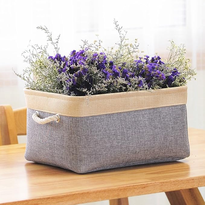 Storage Basket - 15.7L×11.8W×8.3H 1 Pack Large Baskets for Organizing Shelves, Storage Bins for Clothes Book Shelf Home Fabric Storage Cubes (Gold and Grey)