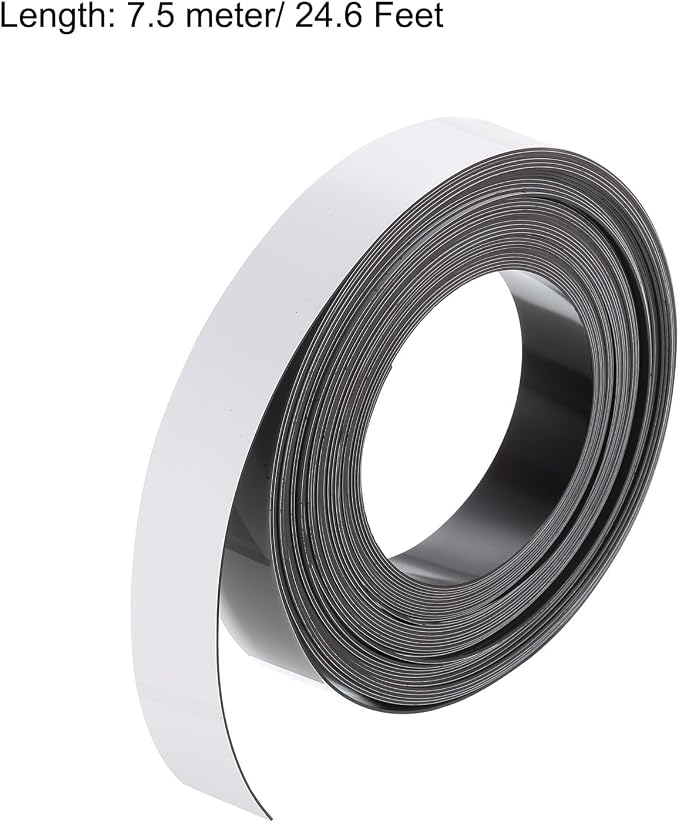 MECCANIXITY Magnetic Strip with Strong 1 Inch x 24.6 Feet Magnetic Strip Tape,Magnetic Tape Labels for Whiteboards Refrigerator and Crafts White