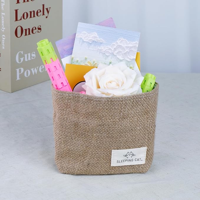 TENEBRALUX Small Cotton and Linen Hanging Storage Basket for Desktop, Ideal for Organizing Keys and Miscellaneous Items. (2)