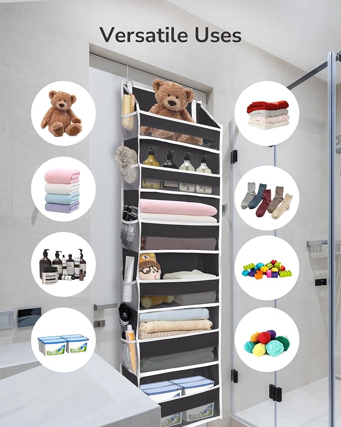 ULG 2Pack-Over The Door Organizer with 6 Large Pockets 12 Side Pockets Door Hanging Organizer Black Door Hanging