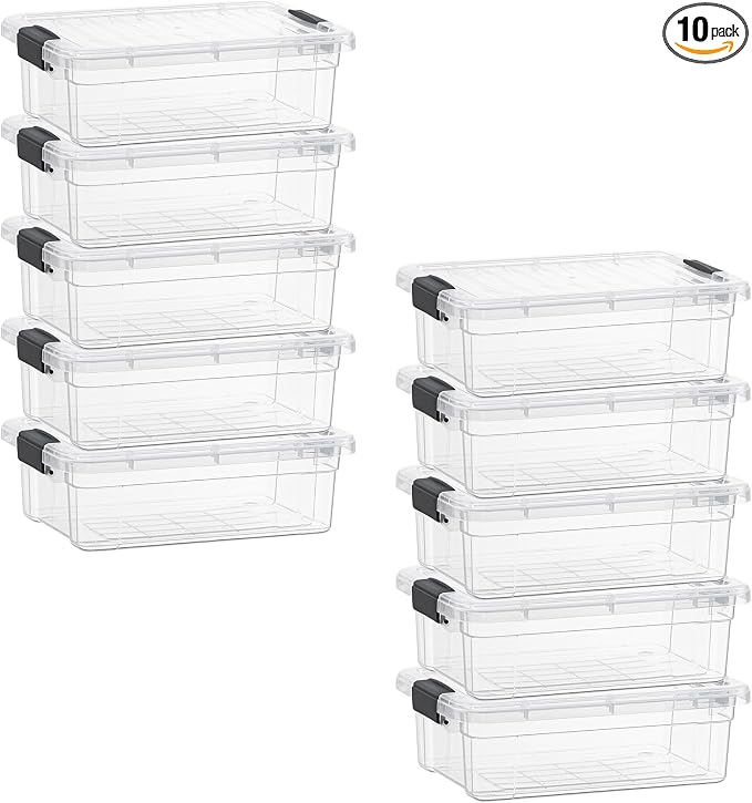 Superio 2.3 Quart Clear Plastic Storage Containers with Lids, Stackable Organizer Bins, BPA-Free Storage Boxes for Home, Office, Dorm & Classroom, 10 Pack