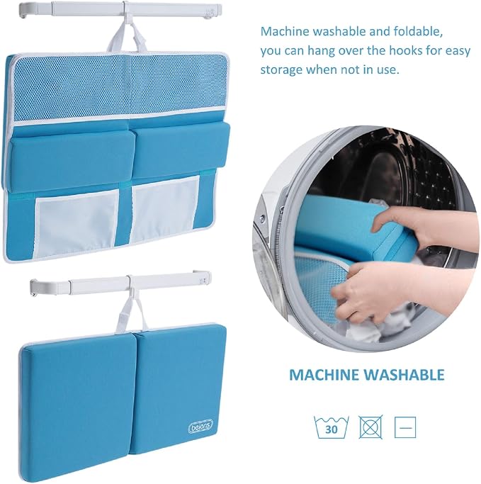 beiens Bath Kneeler and Elbow Rest Pad Set, 1.5'' Thick Quickly Dry Kneeling Pad and Elbow Support, Support Large Baby Bathtub Bath Mat Kneeling Pad with Toy Organizer for Baby Bathing Time (Blue) | Quick-dry Non-slip Bathtub Kneeling Pad with 6 Suctio...