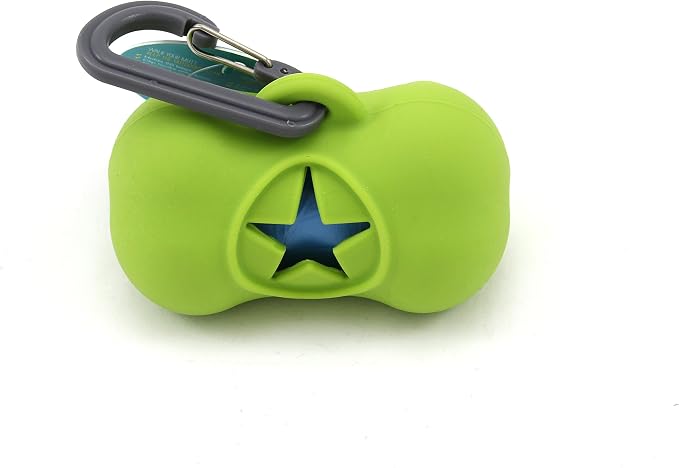 Messy Mutts Silicone Dog Poop Bag Holder with Carabiner, Green | Silicone Dog Poop Bag Dispenser With Carabiner Clip And 15 Bag Starter Roll, Fits Standard Rolls
