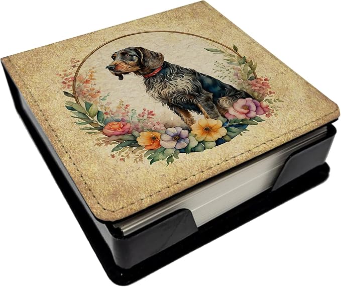 Caroline's Treasures German Wirehaired Pointer and Flowers PU Leather Note Paper Holder with Artist-Designed Cover, Desk Accessory, Office Gift