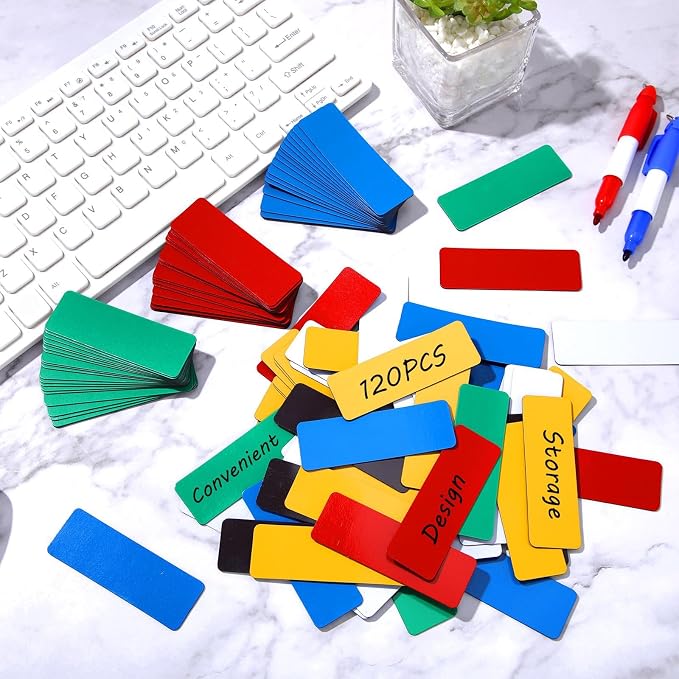 120 Pcs Back to School Dry Erase Magnetic Labels 1 x 3'' Reusable Magnetic Name Tags Magnets Sticker Waterproof Label Stickers for Classroom Office Whiteboard Fridge Locker Shelf, 5 Colors