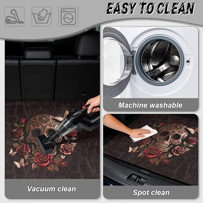 Howilath Vintage Brown Skull Rose Car Trunk Mat 29"x39" All Weather Cargo Liner Durable Rear Trunk Protection Stylish Vehicle Interior Accessories for Car SUV Truck