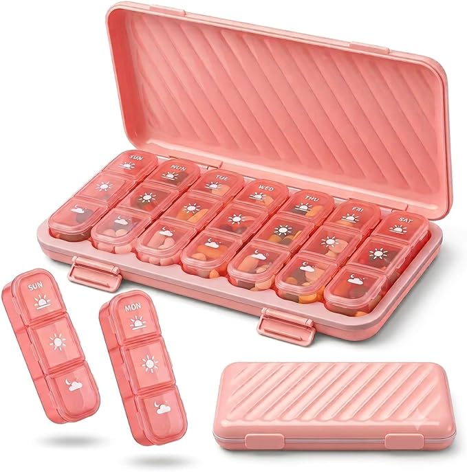 LOHE Pill Organizer 3 Times a Day, Pill Box 7 Day, Weekly Travel Case | Large 7 Day Pill Box 3 Times a Day, Portable Pill Case for Medication, Vitamins, Fish Oil and Supplements