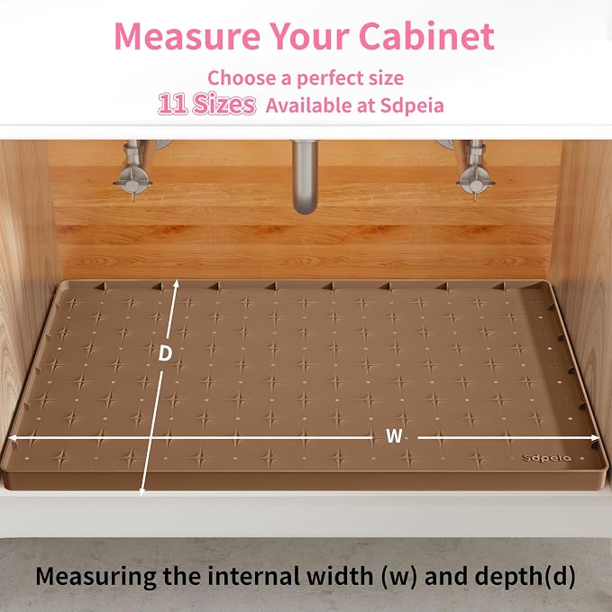 Sdpeia Under Sink Mat 22"×14" Waterproof Silicone Cabinet Liner & Sink Protector for Kitchen & Bathroom, Multi-Purpose Organizers Tray for Pets, Laundry, Cat Litter Mat