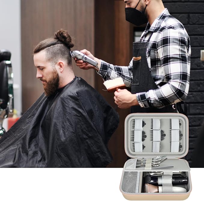 Boobowl Barber Accessories Bag for Clippers and Supplies, Hair Clipper Box | Portable Mens Clipper Storage Holder Organizer for Hair Cutting, Guard Grooming Kit and Barbers Supplies (Bag Only) - Gold