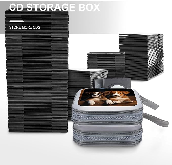 Puppies Dogs Pets Animals CD Case 40 Capacity DVD Case with Zipper Disc Storage Organizer Portable CD Holder Storage Hard Plastic DVD Wallet Holder Organizer for Home Car Travel