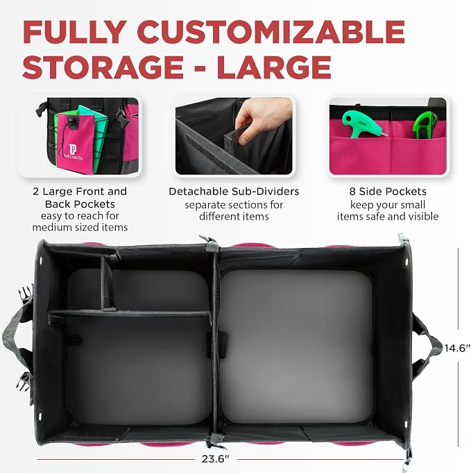 Pink Car Trunk Organizer for Women, SUV & Jeep Cargo Storage, Large | Fits Cars, SUVs & Trucks Great Gift for Car Owners Keeps Your Car Organized Easy Grocery Storage Space-Saving Portable