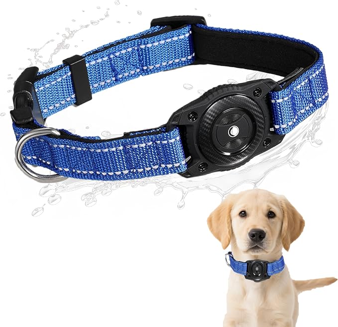1Pc Air Tags Dog Collar Tracker, Waterproof Pet Collar Location Tracker with Air-Tag Chip for Apple Find My (iOS only) (Blue, S)