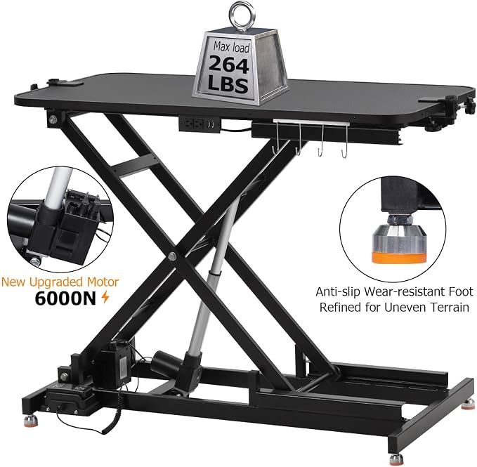 Professional Electric Grooming Table for Dogs At Home, Capacity 264LBS | Black Dog Grooming Table Height Adjustable Pet Grooming Table with Dog Grooming Arm, Anti Slip Tabletop, Tool Organizer
