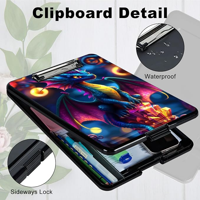 Heavy Duty Storage Clipboard, Slim Nursing Clipboard with Internal Pen Case, Portable File Organizer Case for A4 Letter Size Paper Office Medical Professionals, Blue Dragon