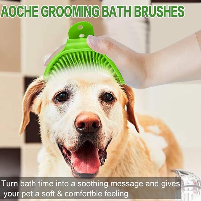 2Pack Dog Bath Brushes, Dog Grooming Brush Pet Bath Brush Scrubber Pet Shampoo Brush Soothing Massage Rubber Comb with Adjustable Ring Handle for Wet Dry Long Short Haired Dogs and Cats