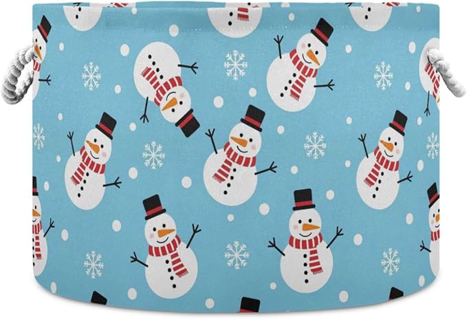 DOMIKING Large Storage Basket for Toys Christmas Snowman Blue Winter Storage Bin Box Kids Laundry Hamper for Home Decor Pet Toy Blankets Nursery