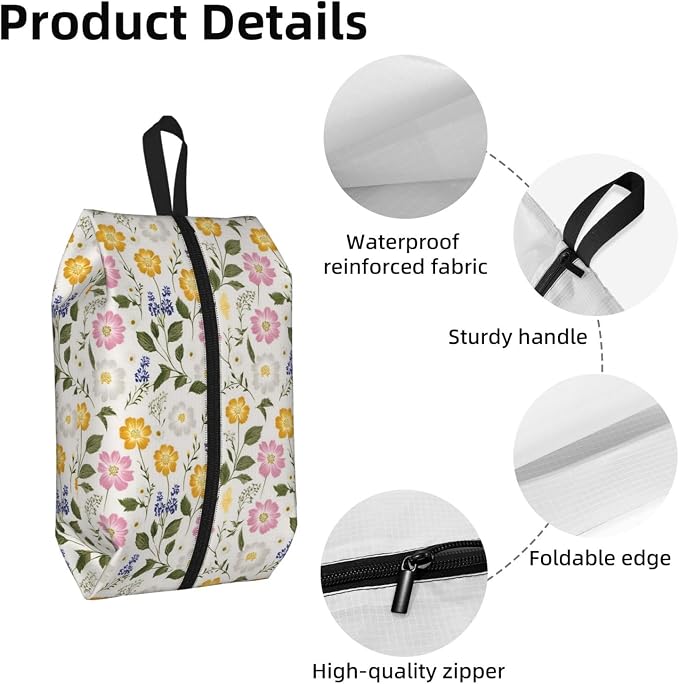 Fresh Country Floral Travel Shoe Bag for Men & Women, Waterproof Shoe Storage Organizer with Zipper, Portable Shoe Pouch for Sneakers, Heels, Sandals, Gym & Travel Luggage 2PCS