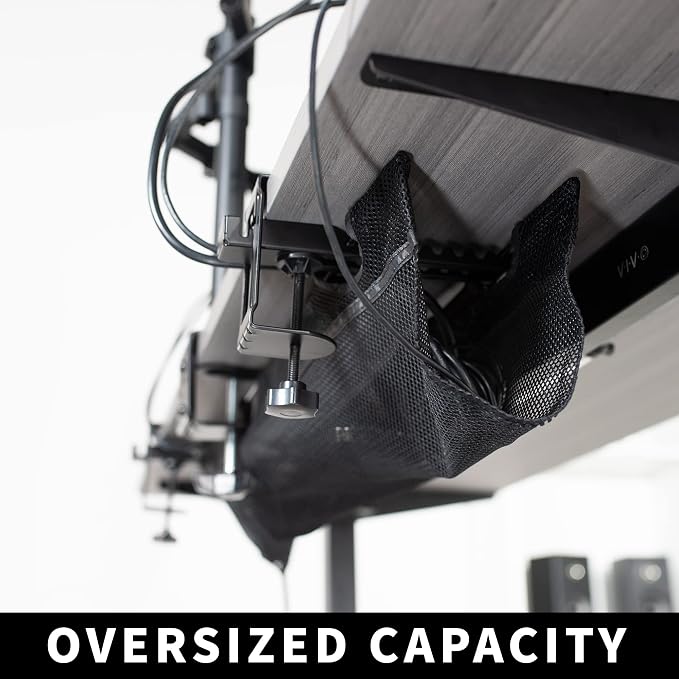 VIVO No Drill Clamp-on 36 inch Mesh Net Under Desk Cable Management Wire Organizer, Adjustable Home Office Standing Desk Cord Storage Sleeve, Black, DESK-AC36MH (Pack of 10)
