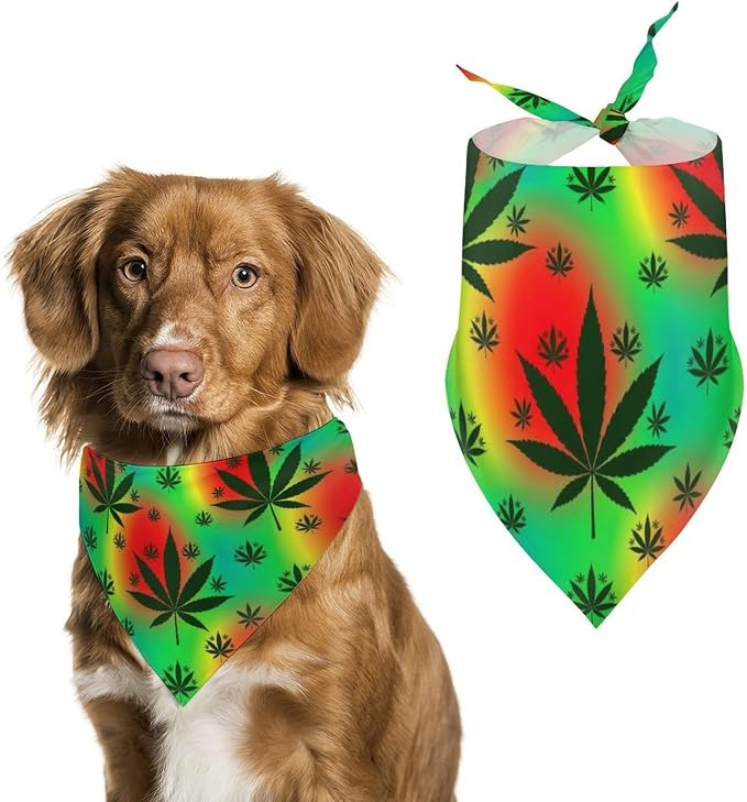 Washable Portable Pet Scarf Rasta Leaf Weedleaf for Small to Large Dogs Travel, Wedding Party, Daily Wear, Ultra Soft Fashion Scarves