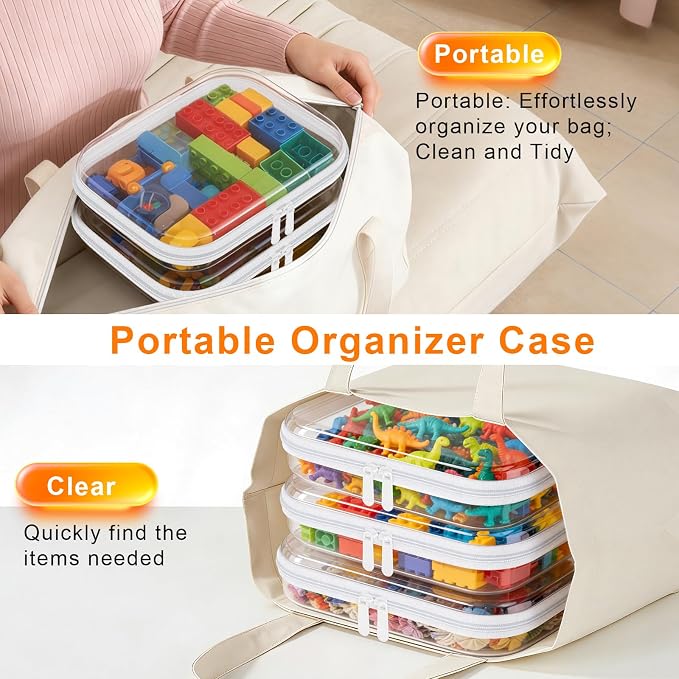 3PCS Clear Hard Shell Zipper Case,9.9*7.9*2in,Travel Toiletry Cosmetic Bags | Crush-Proof Waterproof Clear Zipper Pouches,Multi-Size Storage Box,Stackable Portable Makeup Bag Organizers PET Hard Pouch