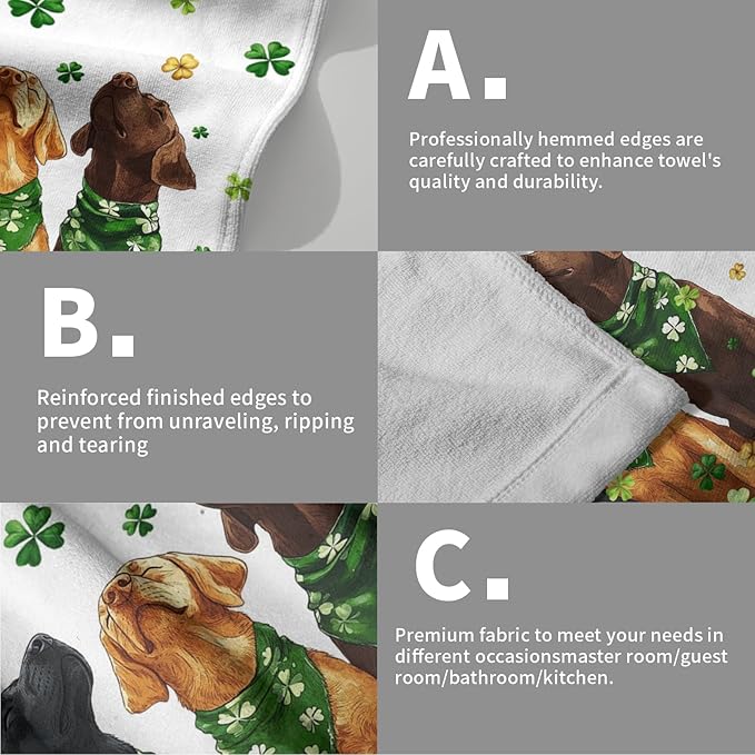 Giwawa St Patrick Dog Towel Set of 2, Falling Lucky Clover Shamrocks Decorative Hand Towels, Patrick's Day Hat Puppy Soft Microfiber Face Towel Washcloth for Bathroom Guest Gym Spa Hotel