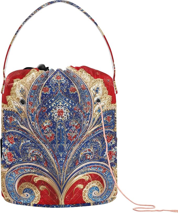 Tatenale Crochet Bag Yarn Bag Knitting Project Bag with Pockets and Handle Portable Yarn Storage Organizer Tangle Free 8.3x11 InchRed Vintage Paisley29