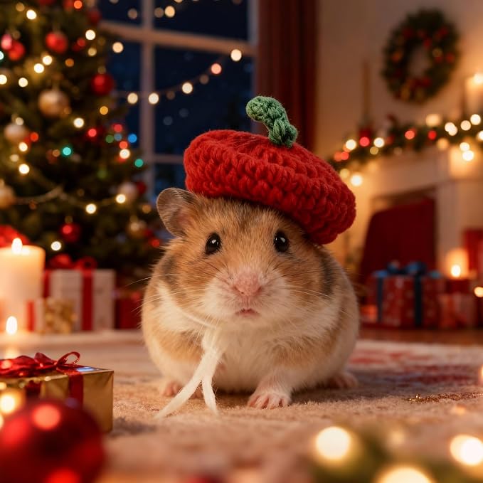 4 Pcs Hamster Hats Mini Party Hats for Small Animals, Cute Hand Knitted Beret Tiny Hats for Snakes Lizards Bearded Dragon Guinea Pig Bunny Reptile Hamster Pet Clothes Holiday Party Costume Accessories