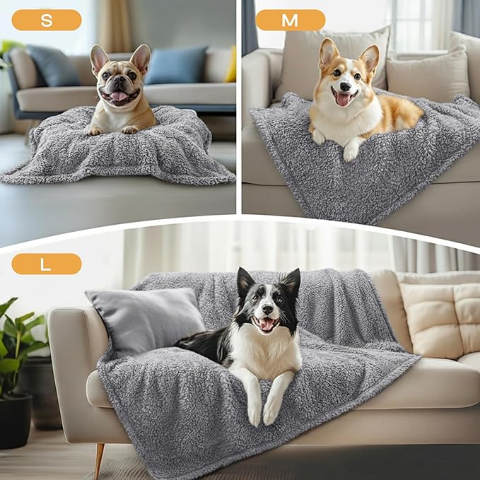 Luciphia 1 Pack 3 Calming Dog Blanket Fluffy Premium Fleece Pet Blankets Soft Sherpa Throw for Dogs Puppy Cat Grey/Beige/HazeBlue Medium (30" x20") | Fluffy Throw Blanket Washeble for Crate Bed Couch Indoor. Cozy Pet Blanket, Puppy Essentials Dog gift,...