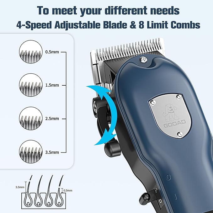 Dog Clippers for Grooming for Heavy Thick Hair&Coats,Low Noise Dog Hair Trimmer,Rechargeable Cordless Pet Shaver with Stainless Steel Blade, Dog Grooming Kit for Small Large Dogs Pets (Blue)