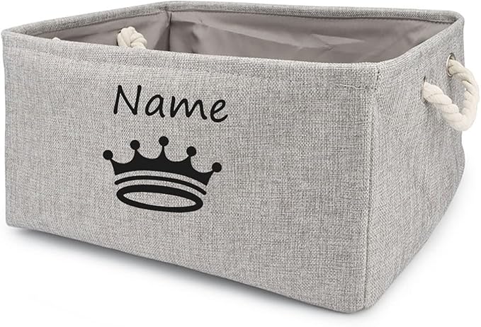 Personalized Dog Toy Storage Basket Bin Collapsible Customized Pet's Name Storage, Organizer for Dog Toys、Clothing、Apparel & Accessories with Box Crown Print(Gray-L)