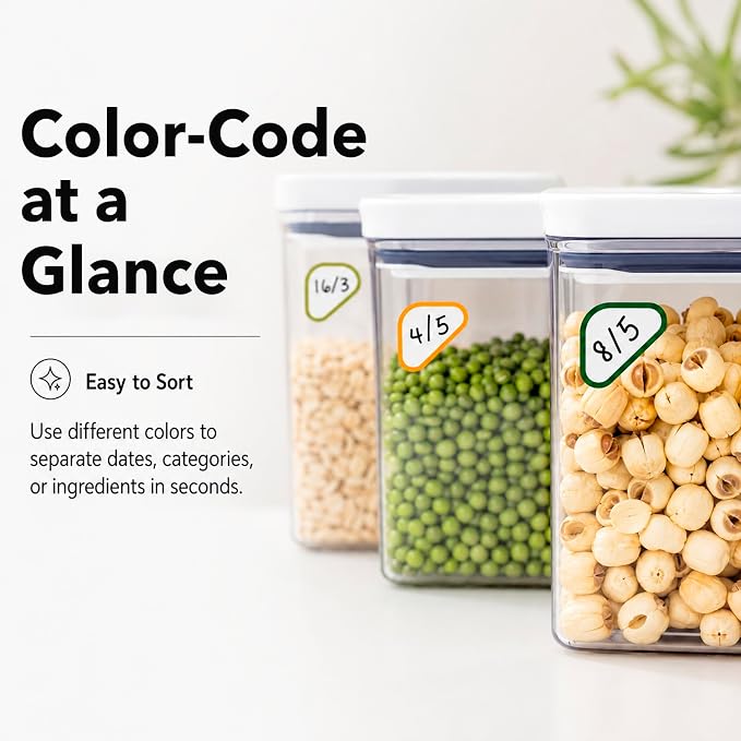 Removable Expiration Date Labels for Food Containers, Waterproof Food Storage Labels for Deli Containers, Best By Pantry Label, Freezer Refrigerator Label, Write On Kitchen Organization Label